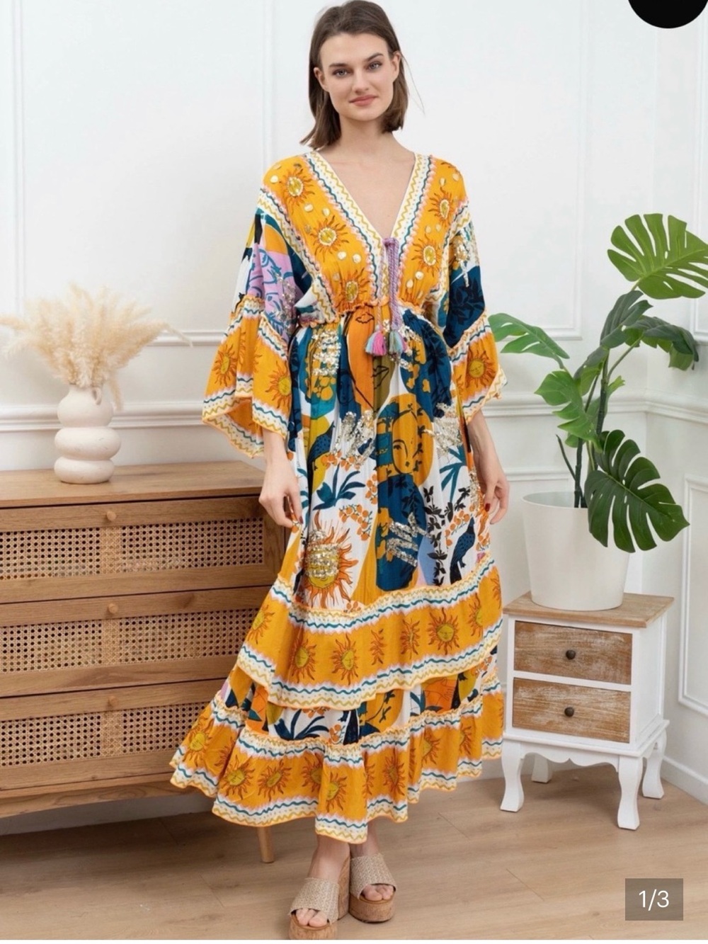 Bohemian Sunflower Maxi Dress - Yellow Floral from Paris